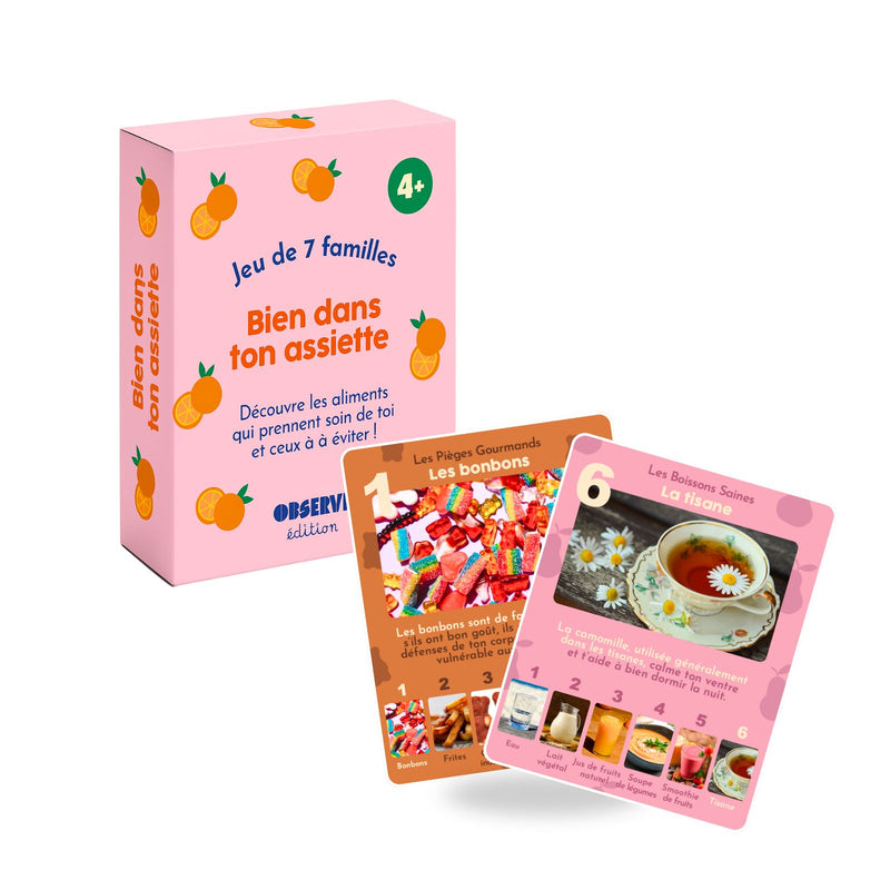 Packaging et cartes du Jeu de 7 famille alimentation